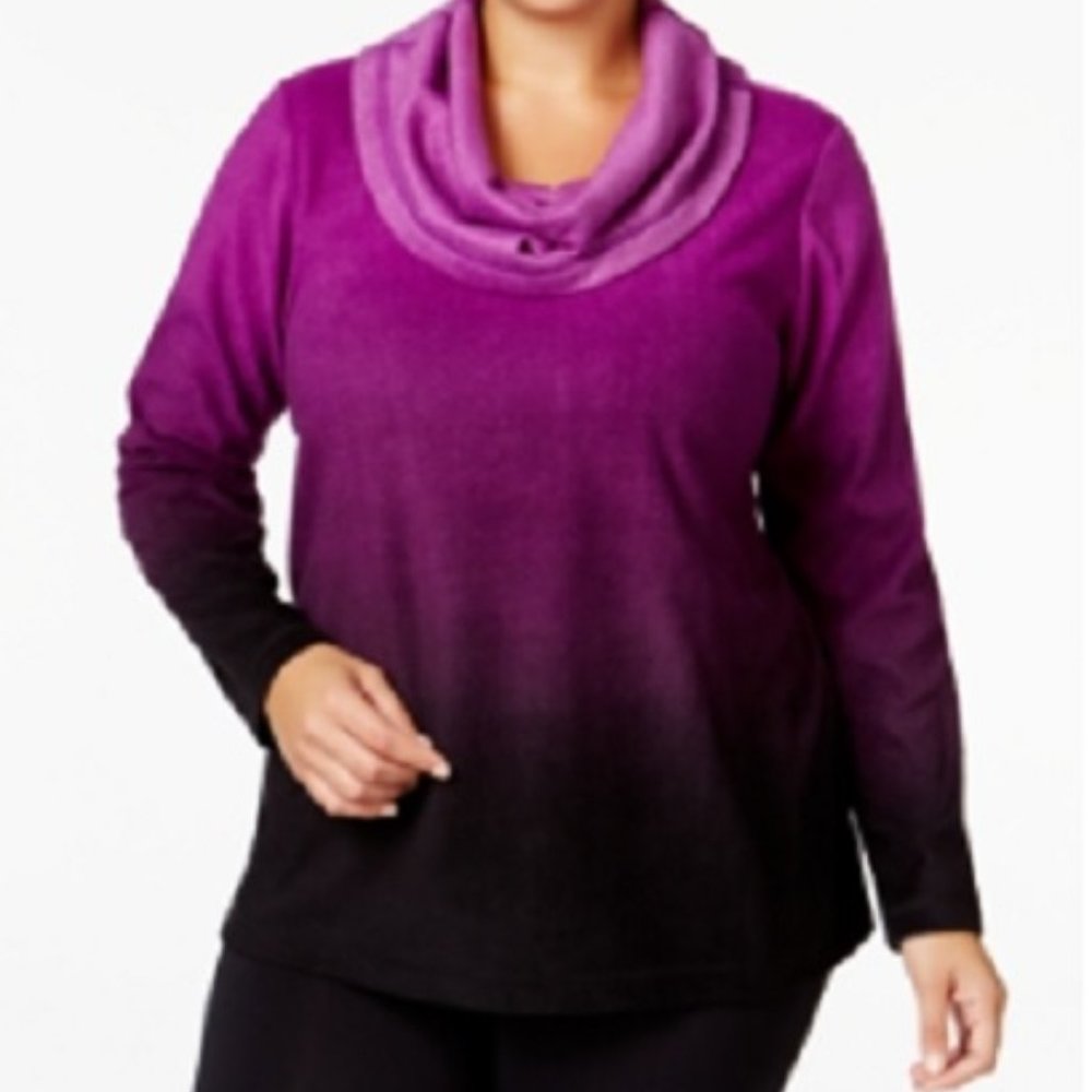 Ideology Woman Push It Purple Size 2X Black Ombre Cowl-neck Fleece Top NEW